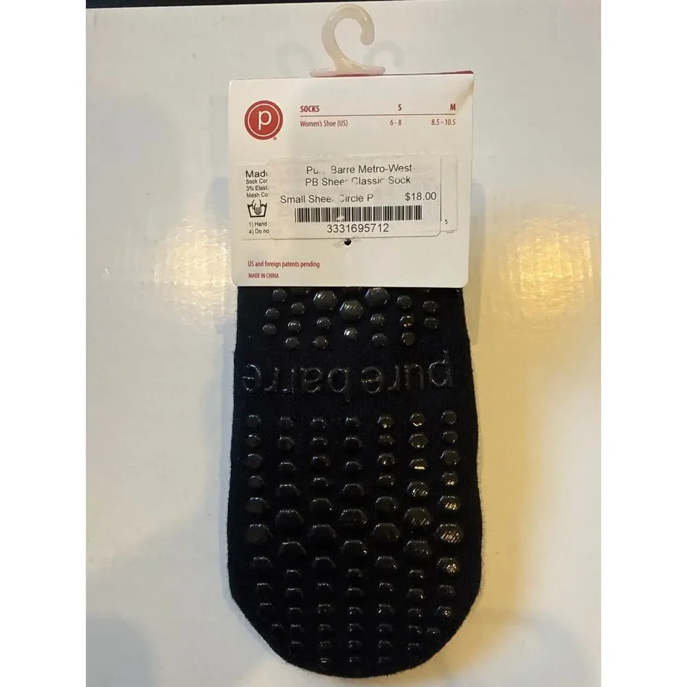 NWT Pure Barre Metro-West sheer classic black socks Small